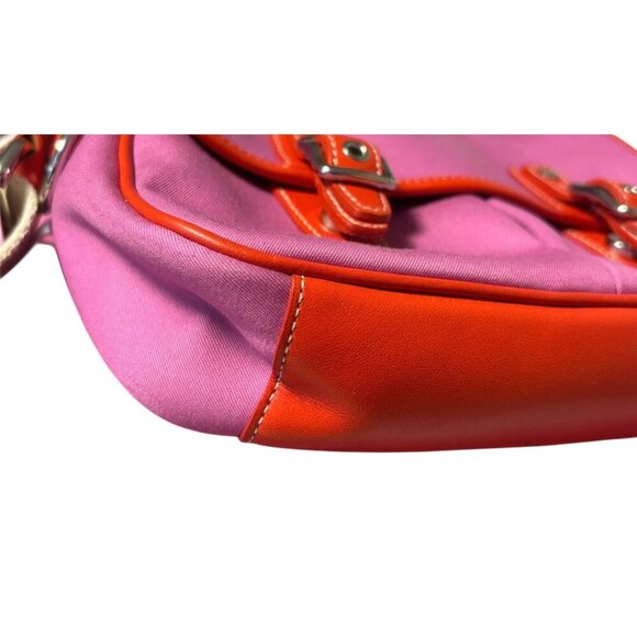 Coach Pink &‎ Orange Canvas Park Crossbody Bag, Color-block Leather Trim - Picture 4 of 8